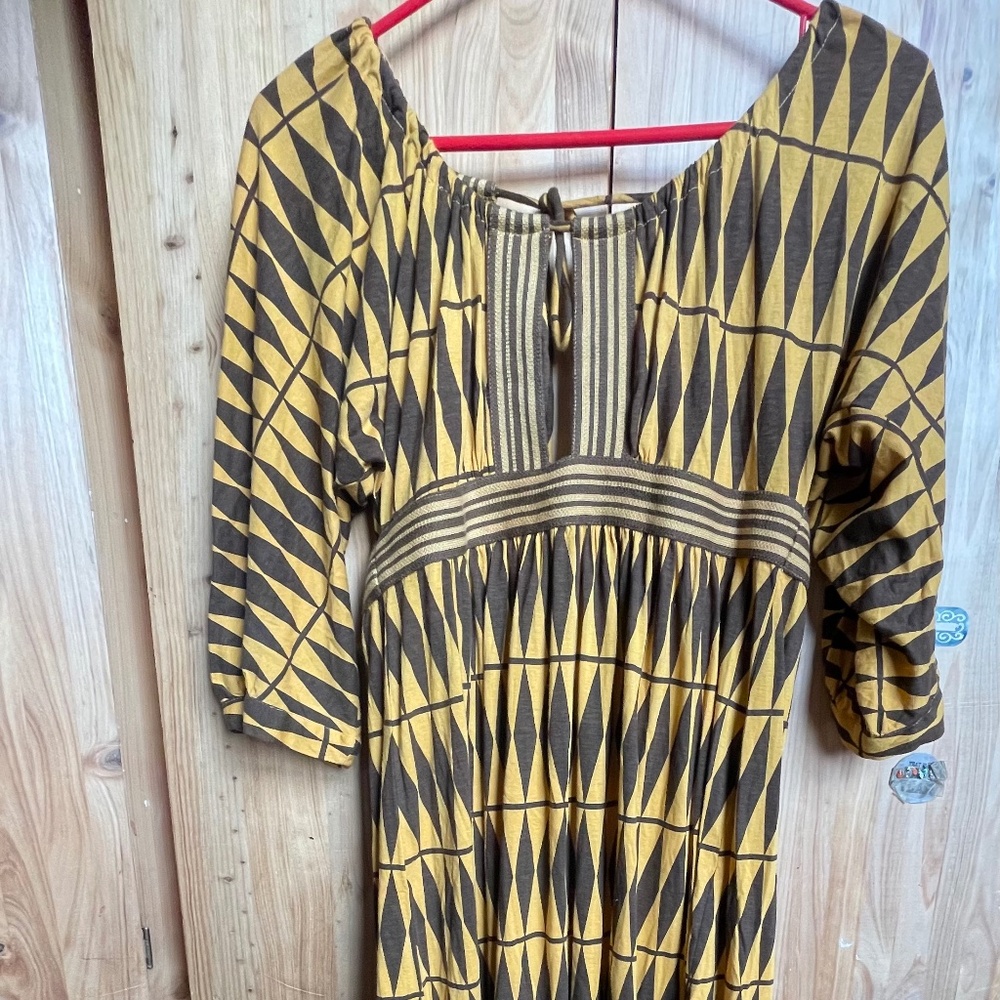 PLENTY by TRACY REESE Anthropologie Saffron Coffee Cutout Flirty Tribal Dress M